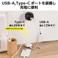 電源タップ USB付き タップ 直挿し 球体型 ほこり防止シャッター スイングプラグ ブラック ECT-34BK エレコム 1個