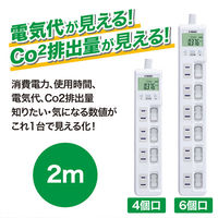 ハート電機サービス 賢く節電ワットメーター付き個別スイッチタップ 2m 6個口 ETA-NWM620-W 1台
