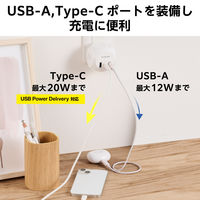 USBタップ 電源タップ 球体 ほこり防止 コンパクト USB-C×1 USB-A×2 AC×3 ECT-34WH エレコム 1個（直送品）