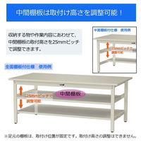 【車上渡し】山金工業 ワークテーブル 耐荷重300kg 固定 塩ビ天板 半面棚 幅900×奥行750×高900mm グリーン×IV 1台（直送品）