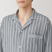 【メンズ】無印良品 紳士 脇に縫い目のない 二重ガーゼ長袖パジャマ 紳士ＸＬ ミディアムグレーストライプ 良品計画
