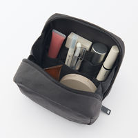 無印良品 リンクルナイロン 大きく開くスクエアポーチ ダークグレー 約１４×１６×６ｃｍ 良品計画