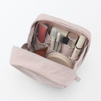 無印良品 リンクルナイロン 大きく開くスクエアポーチ ピンク 約１４×１６×６ｃｍ 良品計画