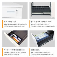 Netforce ナッツ サイドワゴン 脇机 キャビネット サイドデスク 3段 シリンダー錠 幅300×奥行600 ホワイト×ホワイト×NA（直送品）