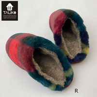 チェックファー スリッパ GS6090 レッド L GS6090_07R 1枚 川島織物セルコン（直送品）