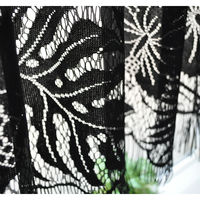 加栄レース レースカーテン カフェカーテン ボタニカル柄 145×45cm フリンジ付き ブラック 469419 1個（直送品）