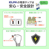 朝日電器 延長コード 耐雷 集中スイッチ付き 丸形 4個口/2m PD20W ブラック WLS-R4322BUC(BK) 1個（直送品）