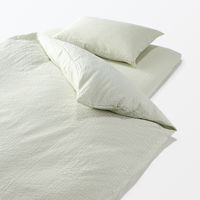 無印良品 綿 サッカー織 敷ふとんシーツ Ｓ 兼浅型ボックスシーツ １００×２００×３‐１０ｃｍ用 グリーン 良品計画