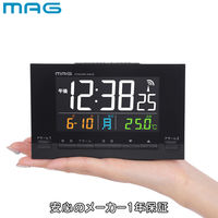 ノア精密 目覚まし時計 カラーデジット 電波時計 デジタル時計 MAG 温度計付き 482117 1個（直送品）