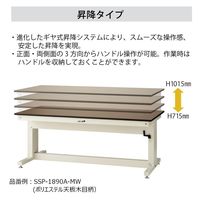 軽量作業台/ハンドル昇降式 H715~1015mm RoHS2指令対応塩ビシート天板 ワークテーブル昇降タイプ SSRSー1890AーGYW（直送品）