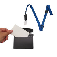 アイ・エス 吊り下げ名札 開閉式 ヨコ型 黒 10個 青ひも付 INM-10 1パック