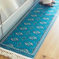 萩原 トルクメン プリントラグ 手織り絨毯風 450×2400mm ターコイズ 240623225 1枚（直送品）