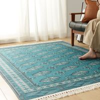 萩原 トルクメン プリントラグ 手織り絨毯風 1900×2400mm ターコイズ 240623255 1枚（直送品）