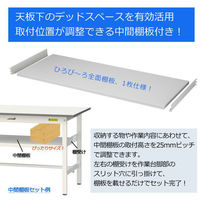 【車上渡し】山金工業 ワークテーブル150 軽量作業台 固定式 中間棚付 半面棚板付 幅1800×奥行600×高740mm Sホワイト 1台（直送品）
