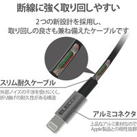 ライトニングケーブル 2m アルミコネクタ耐久仕様 USB(A)オス-Lightningオス グレー MPA-UALPS20GY エレコム 1個