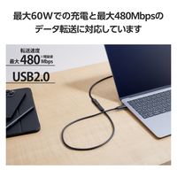 タイプC延長ケーブル 2m PD 60W ブラック MPA-ECC20BK エレコム 1個