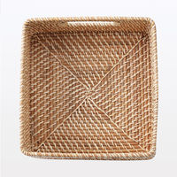 無印良品 重なるラタン角型バスケット 中 （Ｖ）約幅３５×奥行３６×高さ１６ｃｍ 1セット（1個×6） 良品計画