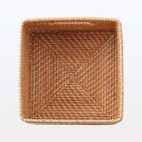 無印良品 重なるラタン角型バスケット 大 （Ｖ）約幅３５×奥行３６×高さ２４ｃｍ 1セット（1個×4） 良品計画