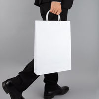 手提げ紙袋（マットフィルム貼り・ハッピータックタイプ）　平紐　白　M　1セット（180枚：90枚入×2箱）　スーパーバッグ  オリジナル