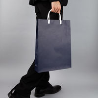 手提げ紙袋（マットフィルム貼り・ハッピータックタイプ）　平紐　紺　M　1セット（30枚：5枚入×6袋）　スーパーバッグ  オリジナル