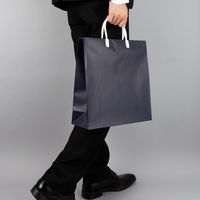 手提げ紙袋（マットフィルム貼り・ハッピータックタイプ）　平紐　紺　S　1セット（30枚：5枚入×6袋）　スーパーバッグ  オリジナル