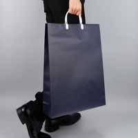 手提げ紙袋（マットフィルム貼り・ハッピータックタイプ）　平紐　紺　LL　1セット（360枚：90枚入×4箱）　スーパーバッグ  オリジナル