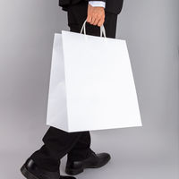 手提げ紙袋（マットフィルム貼り・ハッピータックタイプ）　平紐　白　マチ広　1セット（360枚：90枚入×4箱）　スーパーバッグ  オリジナル