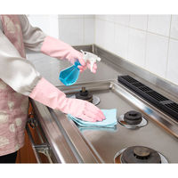 ファミリー ビニール手袋 中厚手 指先強化 炊事・掃除用 ピンク S 1双 エステー