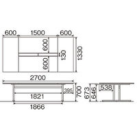 【組立設置込】サンテック クリエイティブワークテーブル ナチュラル 幅2700×奥行1330×高さ700mm 1台（4梱包）