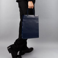 手提げ紙袋　ミラーフィルムタイプ　丸紐　ネイビー　M　1袋（5枚入）　アスクル  オリジナル