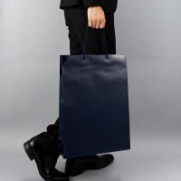 手提げ紙袋　ミラーフィルムタイプ　丸紐　ネイビー　L　1セット（30枚：5枚入×6袋）　アスクル  オリジナル