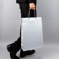 手提げ紙袋　ミラーフィルムタイプ　丸紐　シルバー　L　1箱（90枚：5枚入×18袋）　アスクル  オリジナル