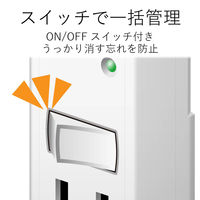 スイッチタップ 電源タップ コンセント 2ピン 2個口 雷ガード ホワイト T-KTR03WH エレコム 1個（直送品）