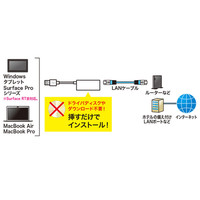 サンワサプライ Gigabit対応USB-LANアダプタ（USB3.0ハブ1ポートつき） ホワイト LAN-ADUR3GHW 1個（直送品）