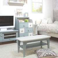 白井産業 フレンチシャビー 棚付テーブル 幅800×奥行394×高さ381mm 木製 ホワイト×ライトブルー FRS-8040T 1台（直送品）