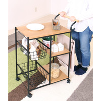 【軒先渡し】ヤマソロ カシェット スチールキッチンワゴン スチールかご タオル掛け ハンドル ブラック 85-384 1台（直送品）