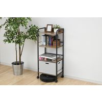 山善 YAMAZEN キャスター付リビングラック4段  幅420×奥行275×高さ1010mm オーク／ブラック 1台（直送品）