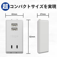 トップランド 電源タップ 2個口 USBーA充電ポート(2個口)付 2.4A 雷ガード 抗菌 STPP300-GR 1個