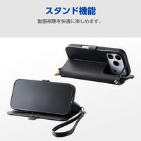 iPhone17 Pro ケース レザー 手帳型 ハンドストラップ付 ブラック PM-A25CPLFY4BK エレコム 1個（直送品）