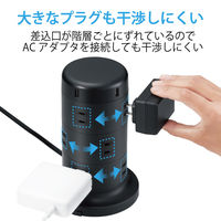 タワー型 電源タップ USBタップ 2m 12口 USB×5 雷ガード ほこり防止 黒 TT-U02-1220BK エレコム 1個