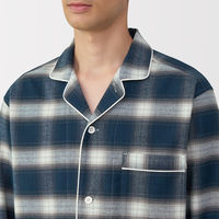 無印良品 メンズ 紳士 脇に縫い目のない フランネル長袖パジャマ 紳士Ｌ ダークネイビーチェック 良品計画