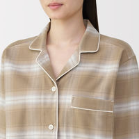 無印良品 レディース 婦人 脇に縫い目のない フランネル長袖パジャマ 婦人Ｌ ペールブラウンチェック 良品計画