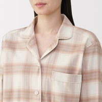 無印良品 レディース 婦人 脇に縫い目のない フランネル長袖パジャマ 婦人Ｌ ピンクチェック 良品計画