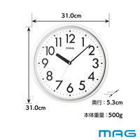 ノア精密 MAG（マグ）掛時計 プラターフ ホワイト 直径310ｍｍ[アナログ スイープ秒針]W-798 WH-Z 1個（わけあり品）