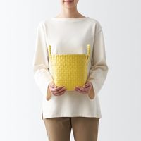 無印良品 再生ポリプロピレン入り 梱包用バンド 手編みバスケット 小 イエロー 約直径２５×高さ２０ｃｍ 良品計画