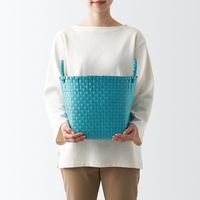 無印良品 再生ポリプロピレン入り 梱包用バンド 手編みバスケット 中 ブルー 約直径３３×高さ２５ｃｍ 良品計画