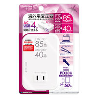 カシムラ 海外用薄型2口変圧器USB A+C PD20W WT-80M 1台（直送品）