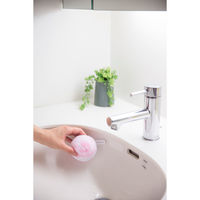 洗面台用スポンジ バスボンくん 洗面台スッキリポンポン抗菌ケース付 ピンク 幅約90×高さ約100×奥行約90mm 山崎産業