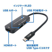 ナカバヤシ TypeーC ー HDMI/USB A 変換アダプタ 4K60Hz/PD給電対応 USA-PHA1 1個