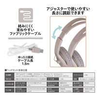 ヘッドセット 両耳 オーバーヘッドタイプ サイズ調整可 ミュートON/OFF ボリューム調整スイッチ搭載 グレー 1個 プラス